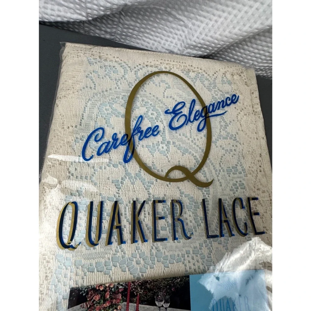 VTG Quaker Lace Tablecloth 70x90 Oval Natural NOS Pattern 1184